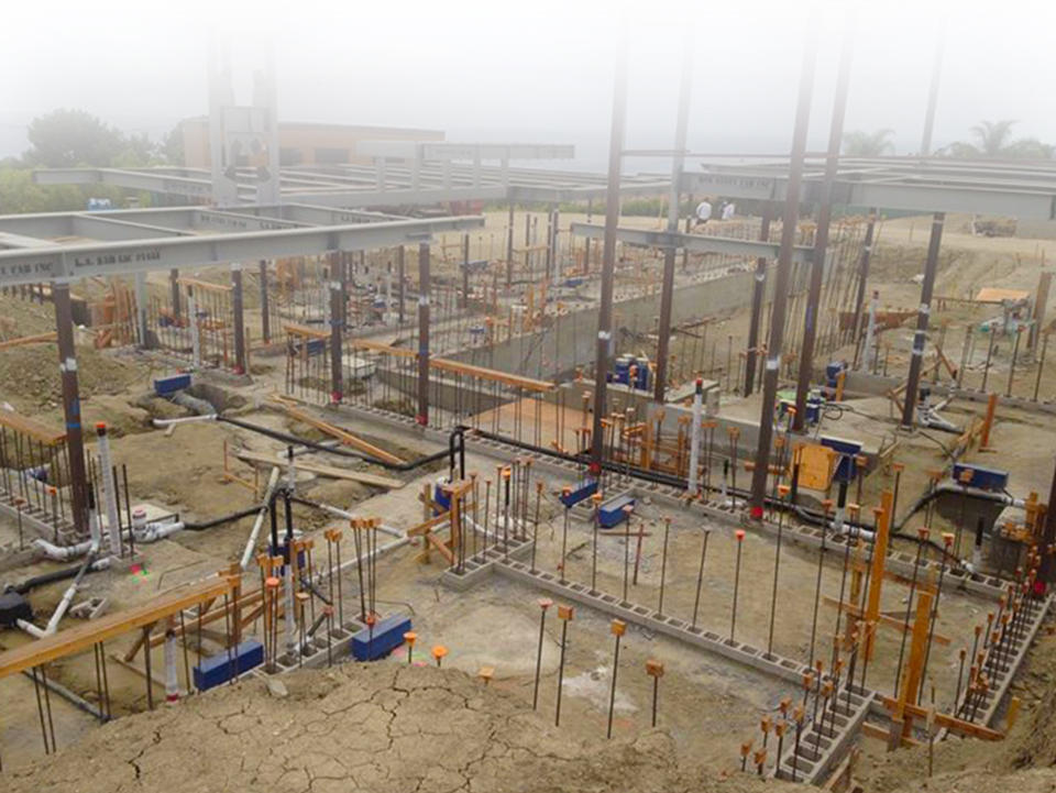 Aerial view of a commercial construction job site